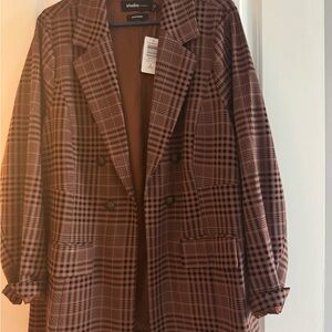Torrid Brown Blazer Oversized Plaid Suit Jacket